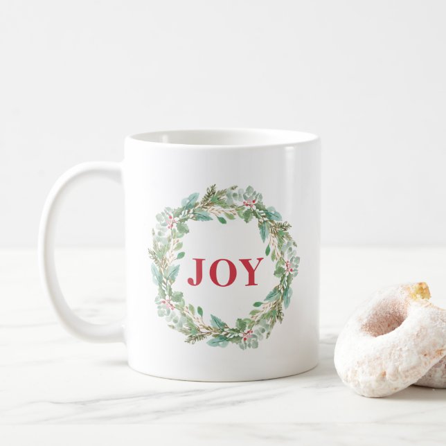 Einfache Elegante Wreath Joy Moderne Weihnachten Kaffeetasse (Mit Donut)