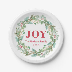 Einfache Elegante Wreath Joy Moderne Weihnachten Pappteller