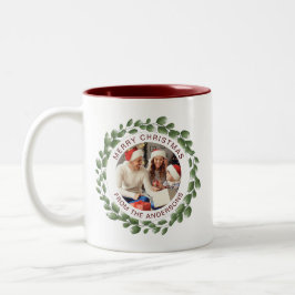 Einfache Elegante Wreath Weihnachts-Foto Familienn Zweifarbige Tasse