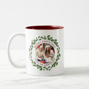 Einfache Elegante Wreath Weihnachts-Foto Familienn Zweifarbige Tasse