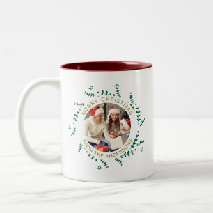 Einfache Elegante Wreath Weihnachts-Foto Familienn Zweifarbige Tasse