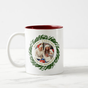 Einfache Elegante Wreath Weihnachts-Foto Familienn Zweifarbige Tasse