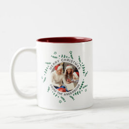 Einfache Elegante Wreath Weihnachts-Foto Familienn Zweifarbige Tasse