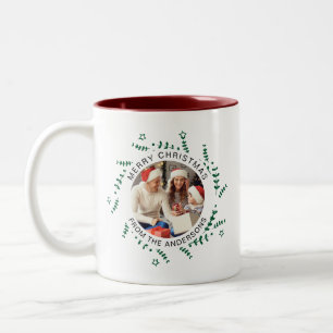 Einfache Elegante Wreath Weihnachts-Foto Familienn Zweifarbige Tasse