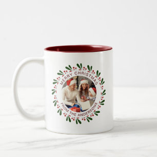 Einfache Elegante Wreath Weihnachts-Foto Familienn Zweifarbige Tasse