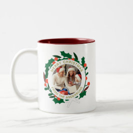 Einfache Elegante Wreath Weihnachts-Foto Familienn Zweifarbige Tasse