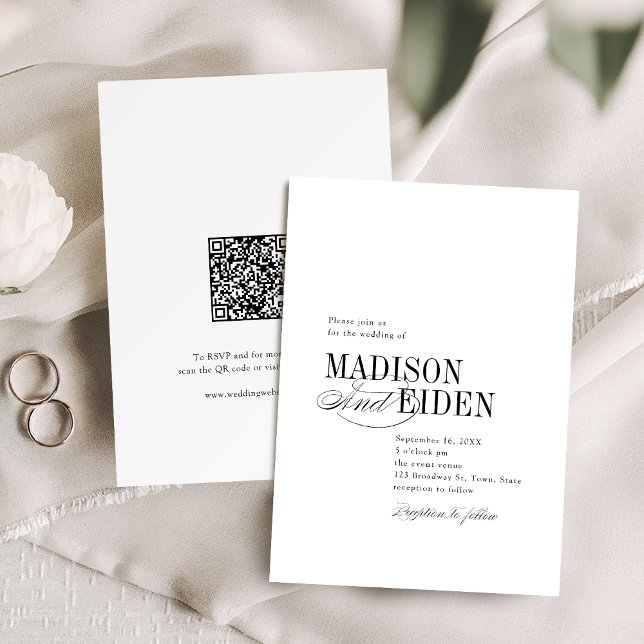 Einfache elegante zeitlose Typografie QR-Code Hoch Einladung (Simple Elegant Timeless Typography QR code Wedding Invitation)