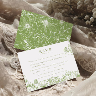Einfache elegante Zitrone Grüne Gartenhochzeit RSV Begleitkarte