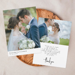 Einfache elegante Zwei-Foto-Hochzeit Dankeschön-Ka Dankeskarte