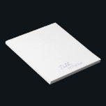 Einfache Elegantenbezeichnung Modern Notizblock<br><div class="desc">Modernes lila / Lavendel Notizblock mit einem einfachen und minimalen Design personalisiert mit Ihrem Namen in einem eleganten Drehbuch und zeitgenössischen Sans Serif Schriftart. Diese sind ideal für den persönlichen oder beruflichen Gebrauch und eignen sich hervorragend für ein Unternehmen,  um als Werbeartikel zu verschenken.</div>