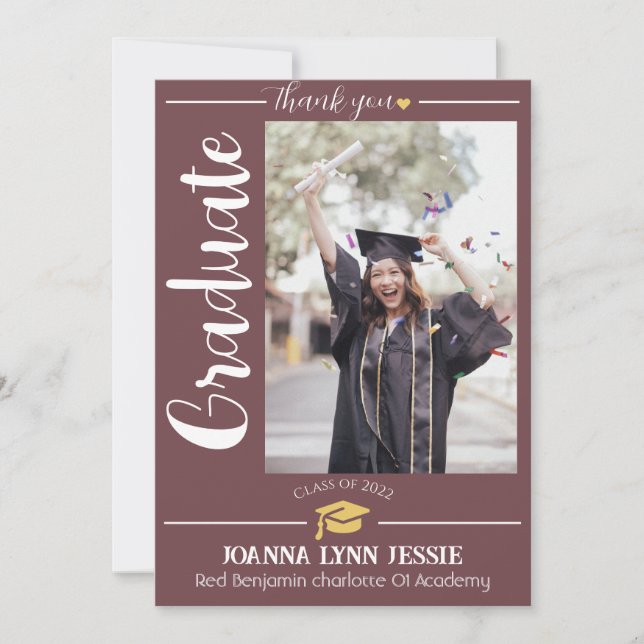 Einfache Eleganter Abschluss Goldkappe dank Script Dankeskarte (Vorderseite)