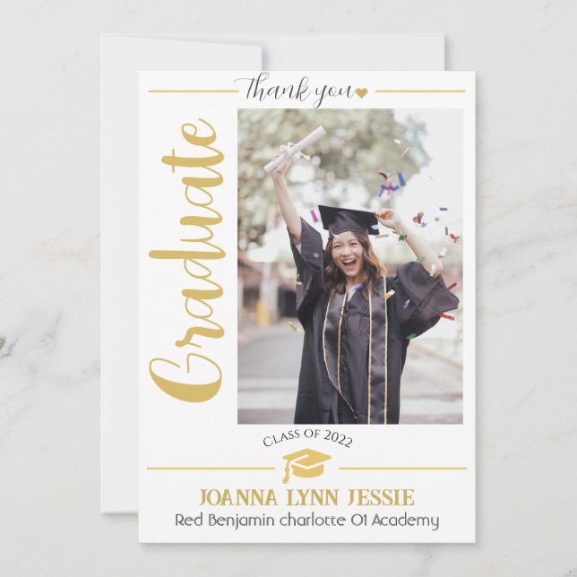 Einfache Eleganter Abschluss Goldkappe dank Script Dankeskarte (Vorderseite)