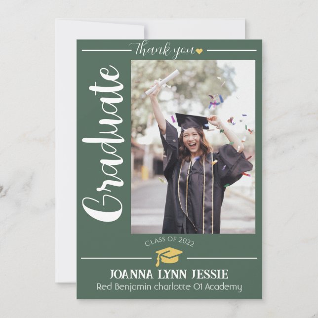 Einfache Eleganter Abschluss Goldkappe dank Script Dankeskarte (Vorderseite)