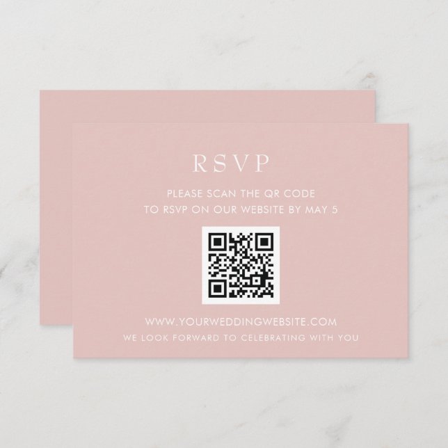 Einfache Eleganter, moderner Blush QR CODE RSVP Karte (Vorne/Hinten)