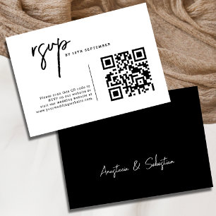 Einfache Eleganter Schwarz-Weiß-QR-Code Hochzeit RSVP Karte