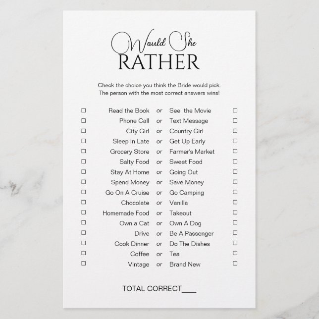 Einfache Elegantin würde sie eher Brautparty spiel (Vorderseite)