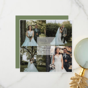 Einfache Elegantsage Green 4 Foto Collage Wedding Dankeskarte