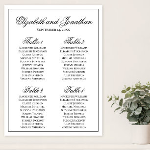 Einfache Eleganz 4-Tisch-Hochzeits-Sitzplan Poster
