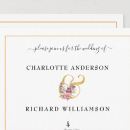 Einfache Eleganz, goldener Ampersand mit Blume Einladung