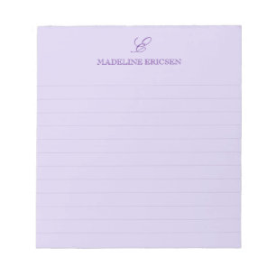 Einfache Eleganz Lila Monogramm liniert Notizblock