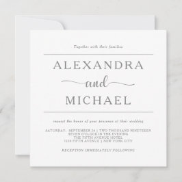 Einfache Eleganz| Minimale graue und weiße Hochzei Einladung