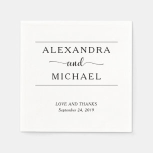 Einfache Eleganz   Minimale Schwarz-Weiß-Hochzeit Serviette