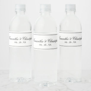 Einfache Eleganz Minimalistische Hochzeit Schwarz Wasserflaschenetikett