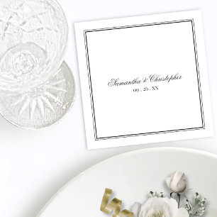 Einfache Eleganz Schwarze und Weiße Schrift Hochze Serviette