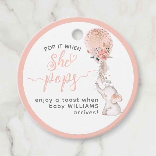 Einfache Elephant & Balloon Baby Dusche Sie Pop Geschenkanhänger (Vorderseite)