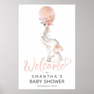 Einfache Elephant & Balloon Girl Baby Dusche Willk Poster