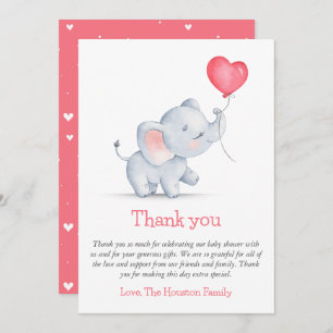 Einfache Elephant & Heart Balloon Babydusche Dankeskarte