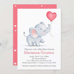 Einfache Elephant & Heart Balloon Babydusche Einladung