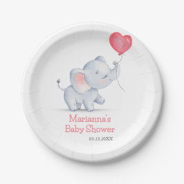Einfache Elephant & Heart Balloon Babydusche Pappteller