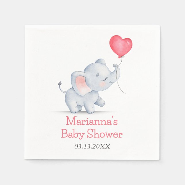 Einfache Elephant & Heart Balloon Babydusche Serviette (Vorderseite)