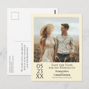 Einfache Elfenbein-Creme-Hochzeit-Save-the-Date-Fo Postkarte