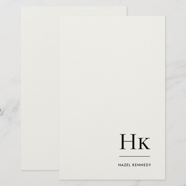 Einfache Elfenbein-Monogramm-Personalisierung Briefpapier (Vorne/Hinten)