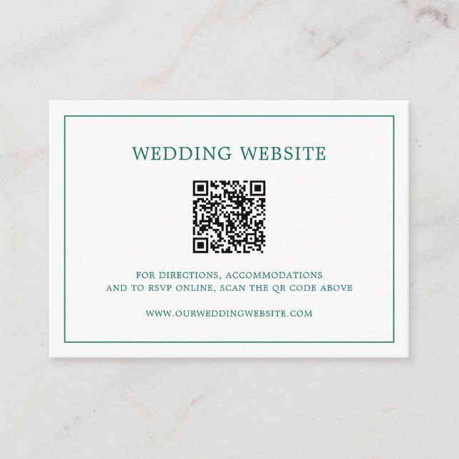 Einfache Emerald Green Monogram QR Hochzeit Begleitkarte (Vorderseite)