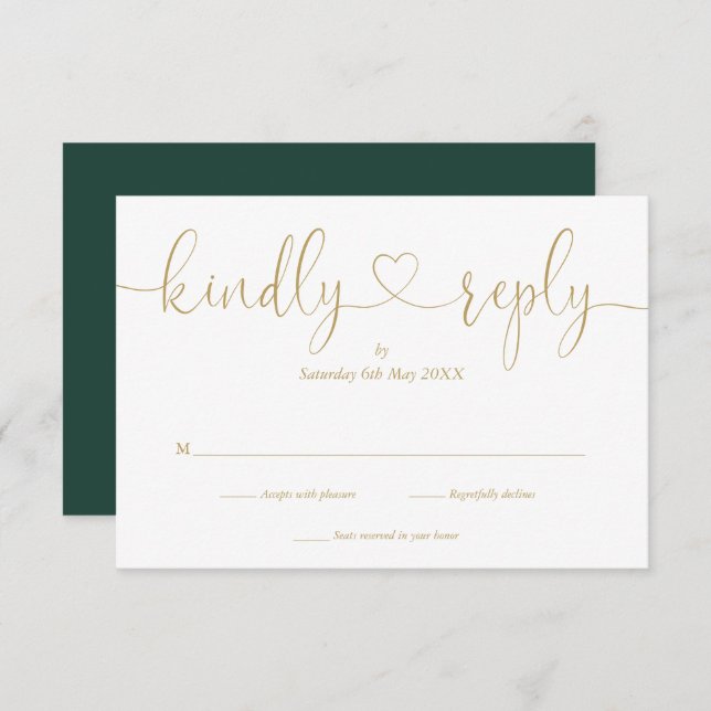 Einfache Emerald und Gold Script Herzlichen Antwor RSVP Karte (Vorne/Hinten)