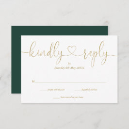 Einfache Emerald und Gold Script Herzlichen Antwor RSVP Karte