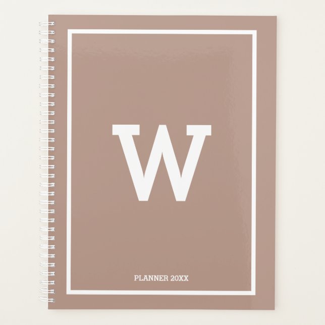 Einfache Erdbeige Toned Initial Monogram Monthly Planer (Vorderseite)