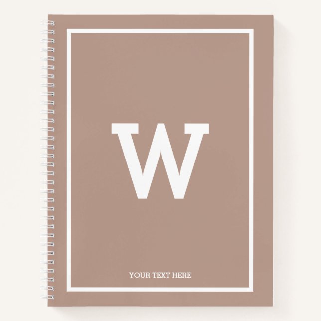 Einfache erdige Beige Toned Initial Monogram Notizbuch (Vorderseite)