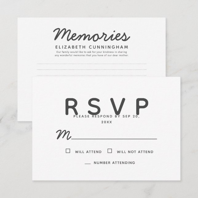 Einfache Erinnerungen-Gedenkantwort RSVP Karte (Vorne/Hinten)