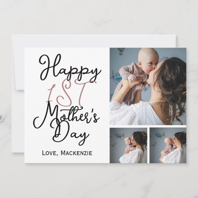 Einfache erste Muttertag Drei FotoCollage Feiertagskarte (Vorderseite)