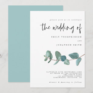 Einfache Eukalyptus-Aquamarine Hochzeitseinladung Einladung