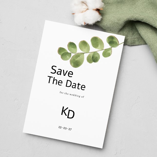 Einfache Eukalyptus-Blätter aus grünem Gold Save t Einladung (Simple green gold eucalyptus leaves Save The Date )