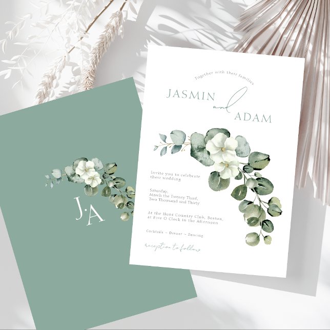 Einfache Eukalyptus-Blätter Grünfolienhochzeit Einladung (Simple Eucalyptus Leaves Greenery Foliage Wedding Invitation)