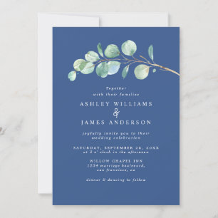 Einfache Eukalyptus Foliage Classic Blue Wedding Einladung