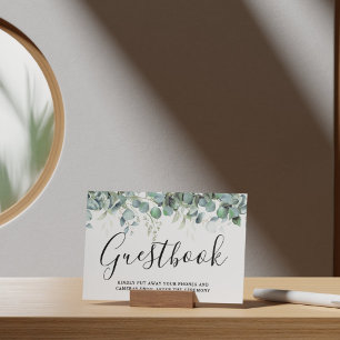 Einfache Eukalyptus Greenerity Wedding Gästebuchsi Poster