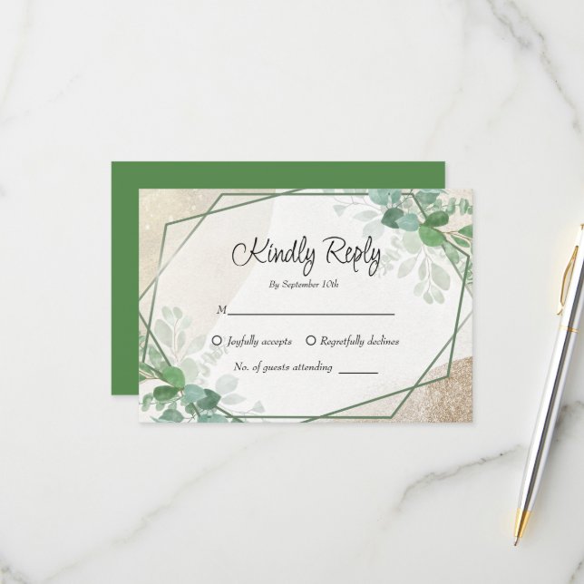 Einfache Eukalyptus Greenerity Wedding RSVP Card Karte (Vorderseite/Rückseite Beispiel)