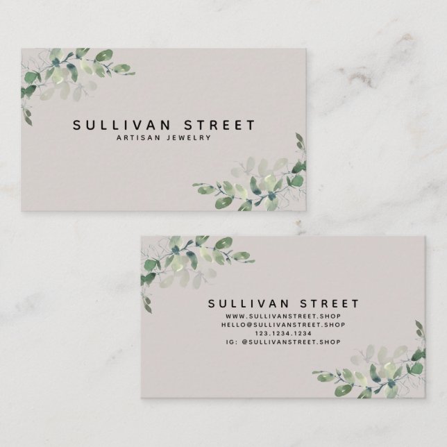 Einfache Eukalyptus Greenery Jewelry Business Card Visitenkarte (Vorne/Hinten)